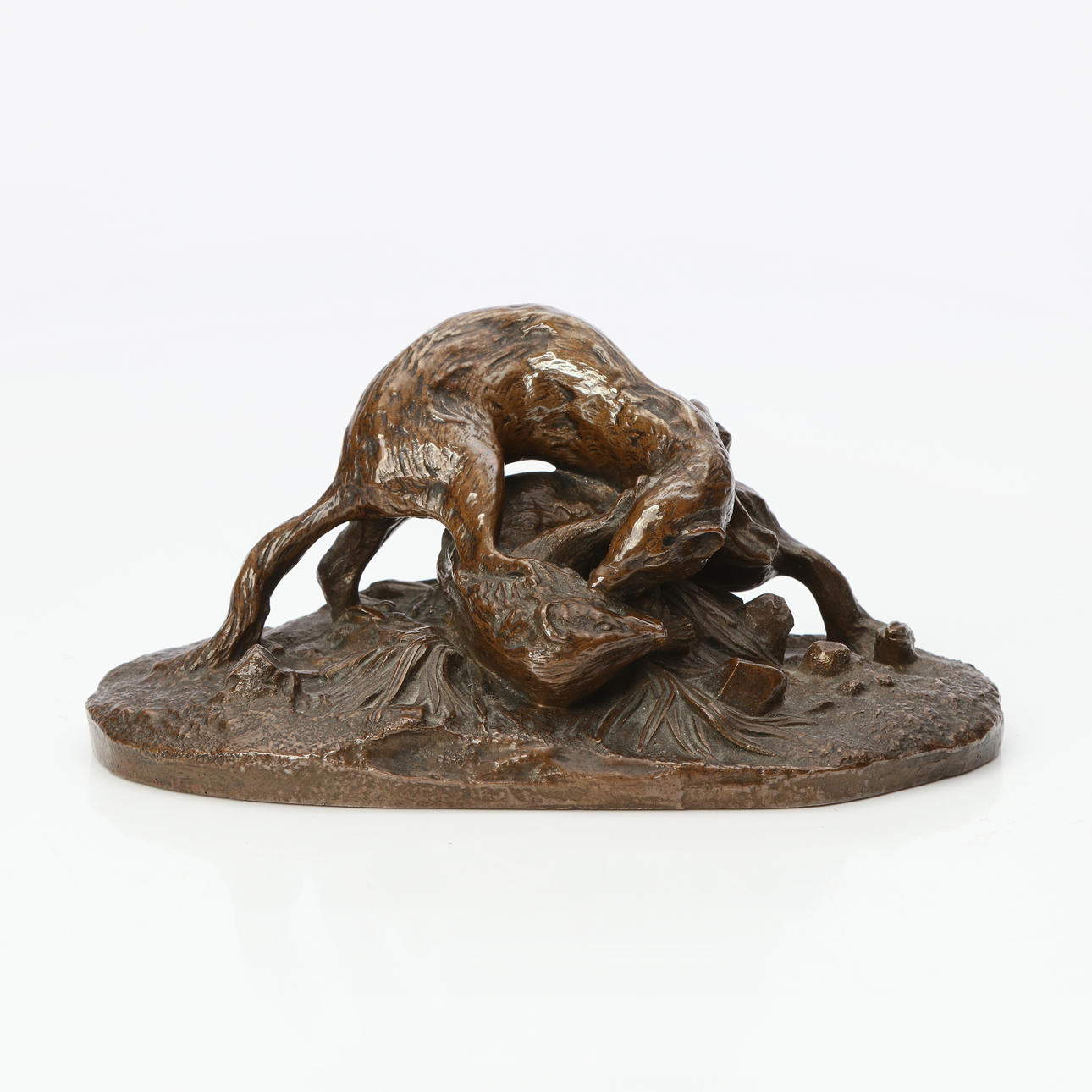 SCULPTURE. Patinated bronze. Brawling weasels. It's unsigned.