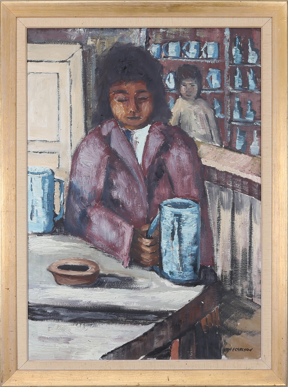 JAN E CARLSSON. På lektionen, olja på duk, signerad.