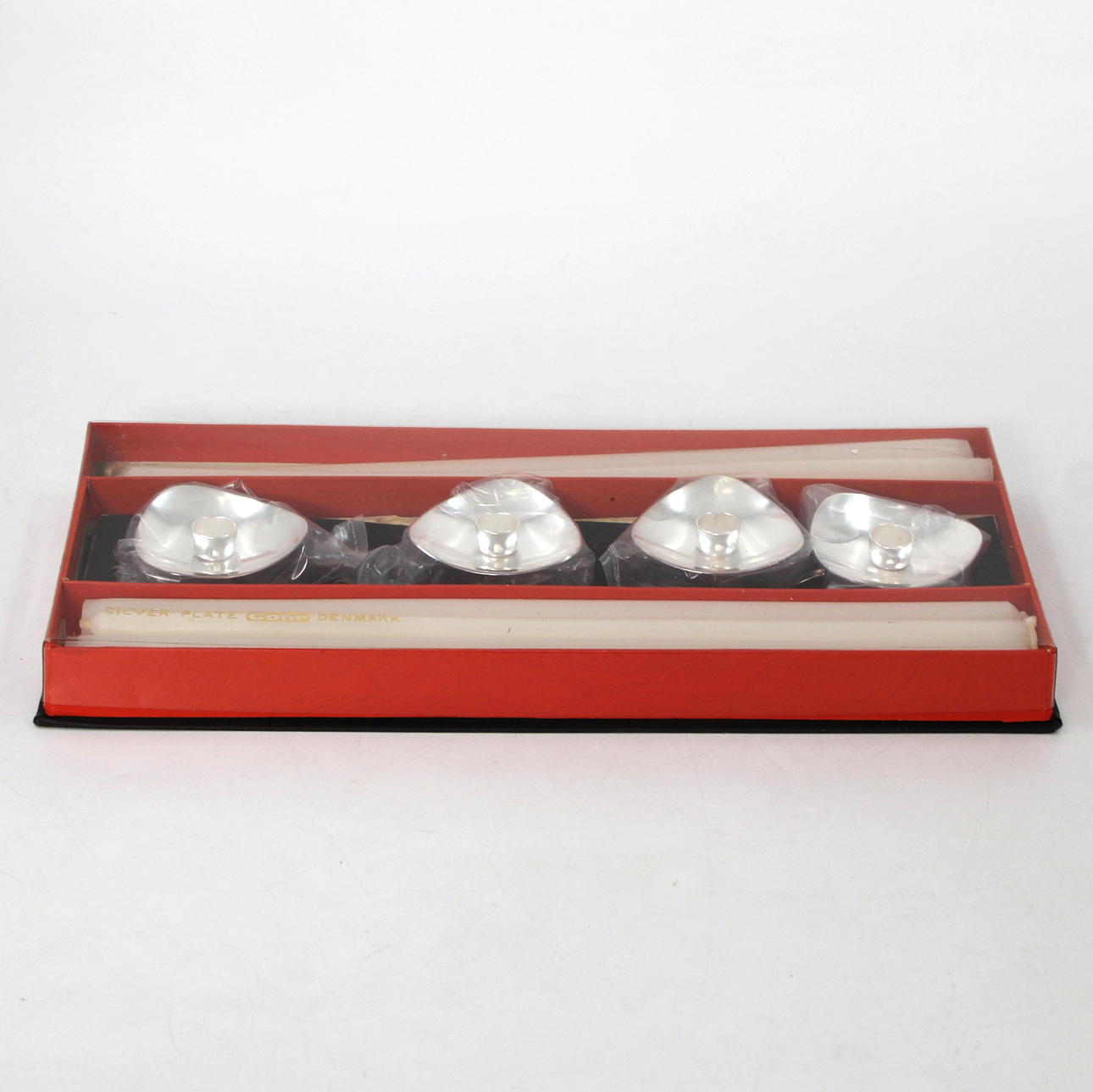 4 CANDLESTICKS, NICKEL SILVER, COHR, DENMARK.