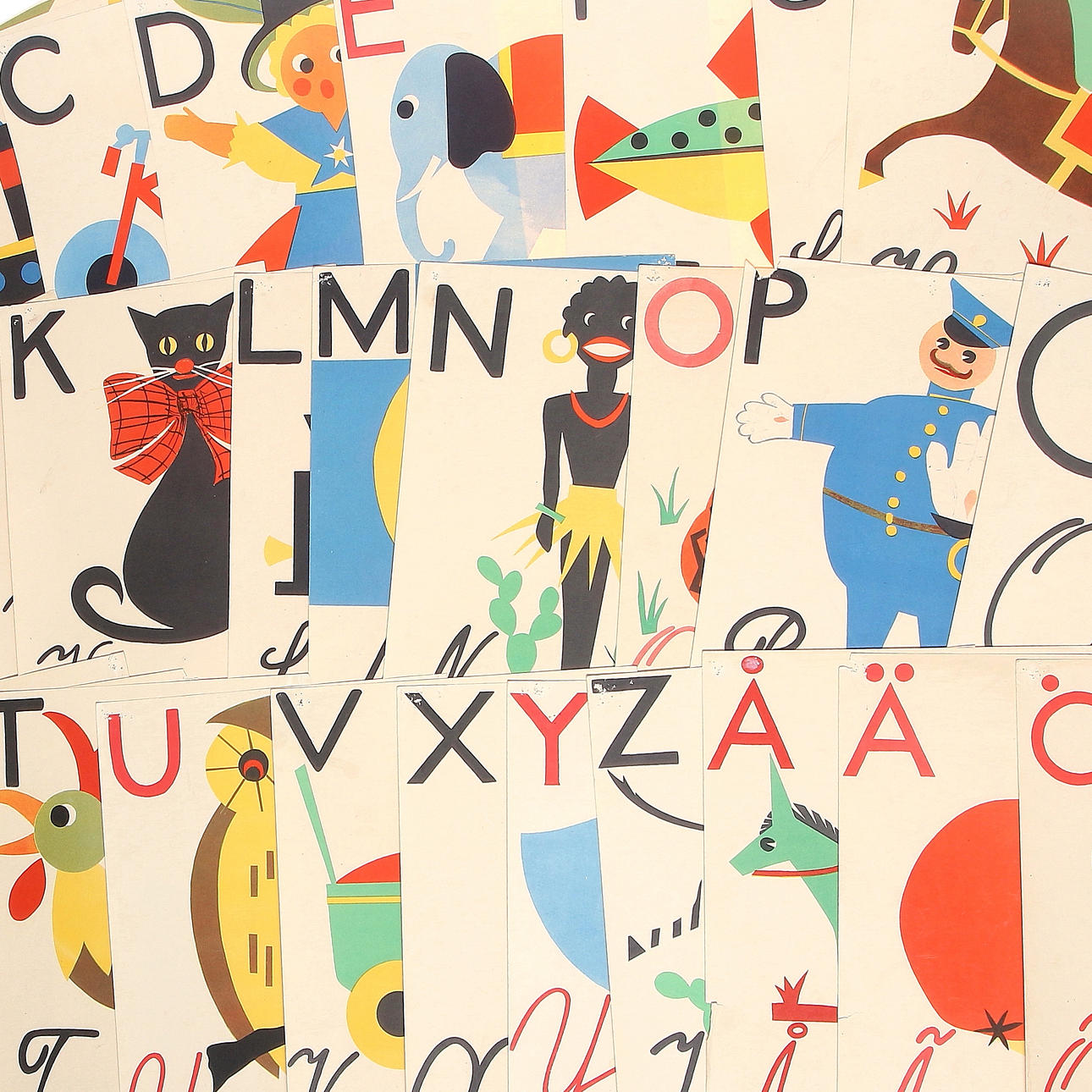 BOKSTAVSBILDER, Skolmateriel, komplett mapp, "Lenas Abc" 1939.