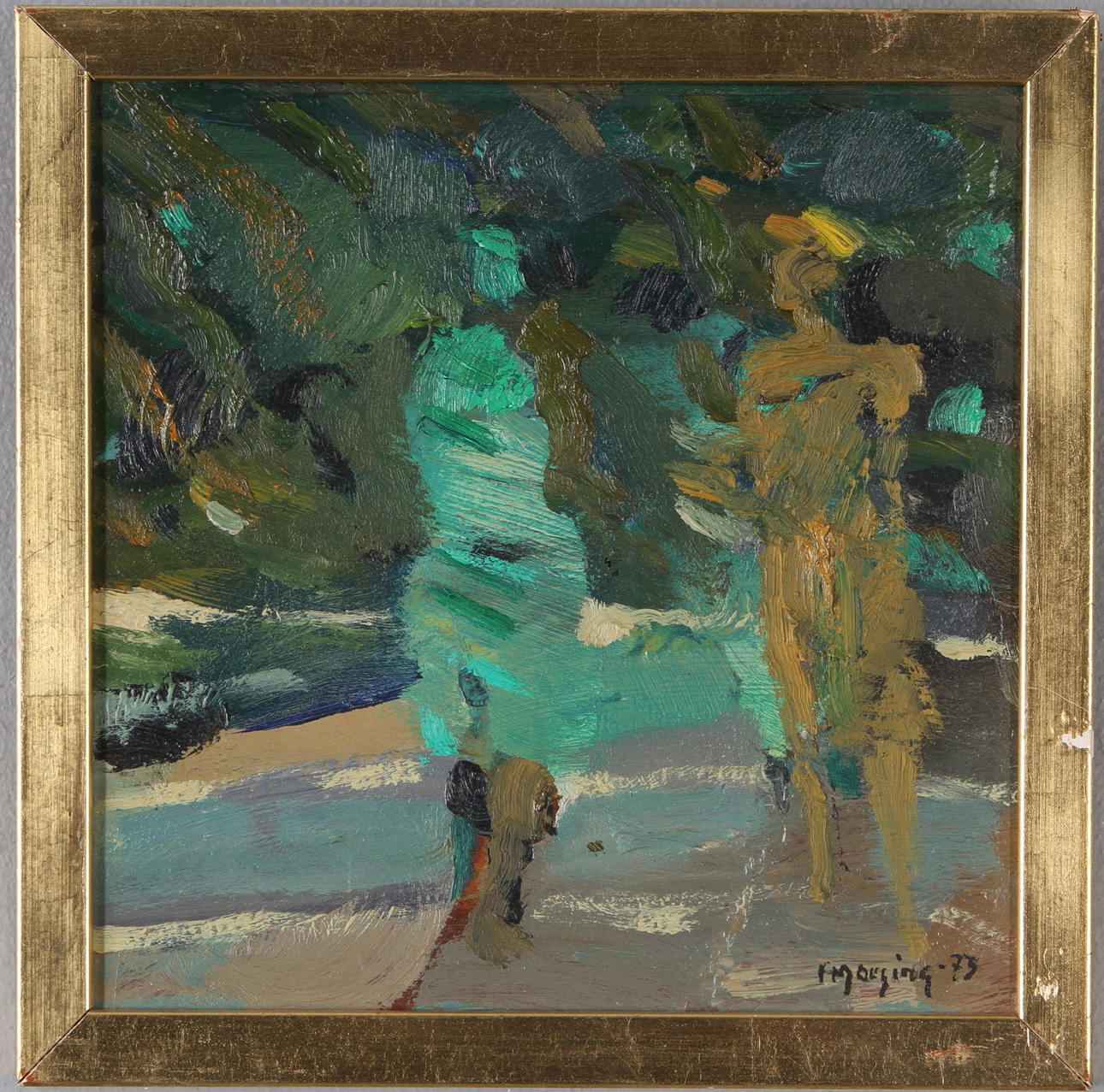 IVAR MORSING. "Mötande", olja på pannå, signerad och daterad -73.