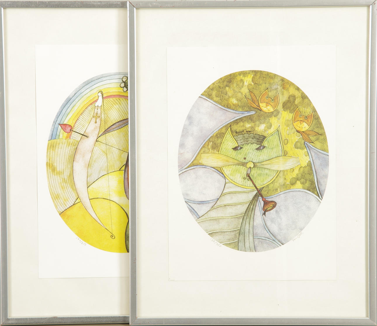 OIDENTIFIERAD KONSTNÄR. Kompositioner, 2 stycken tryck, signerad Forijol.