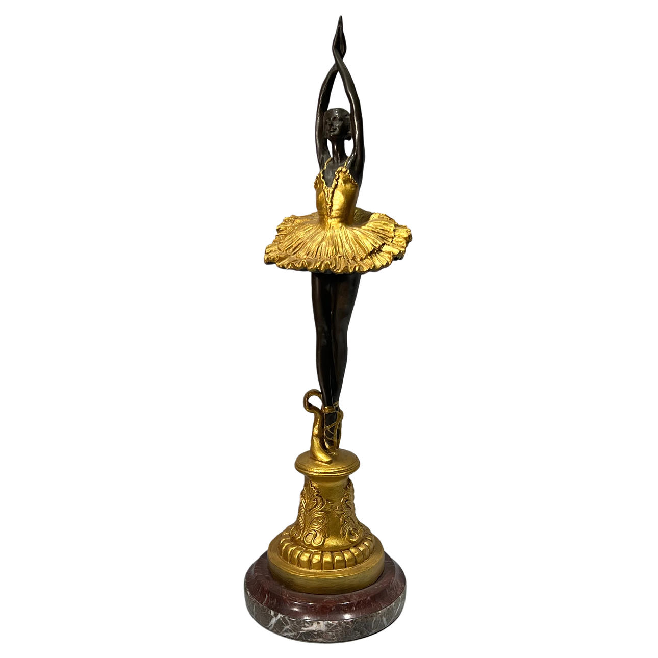 Ballet dancer sculpture. overgilded bronze with marble base.