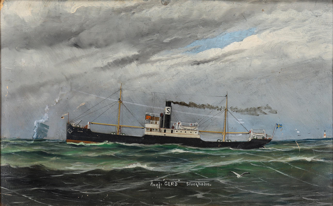 TOR SCHÜSSLER. Schiffsporträt des Dampfschiffs „Gerd“ Stockholm.
