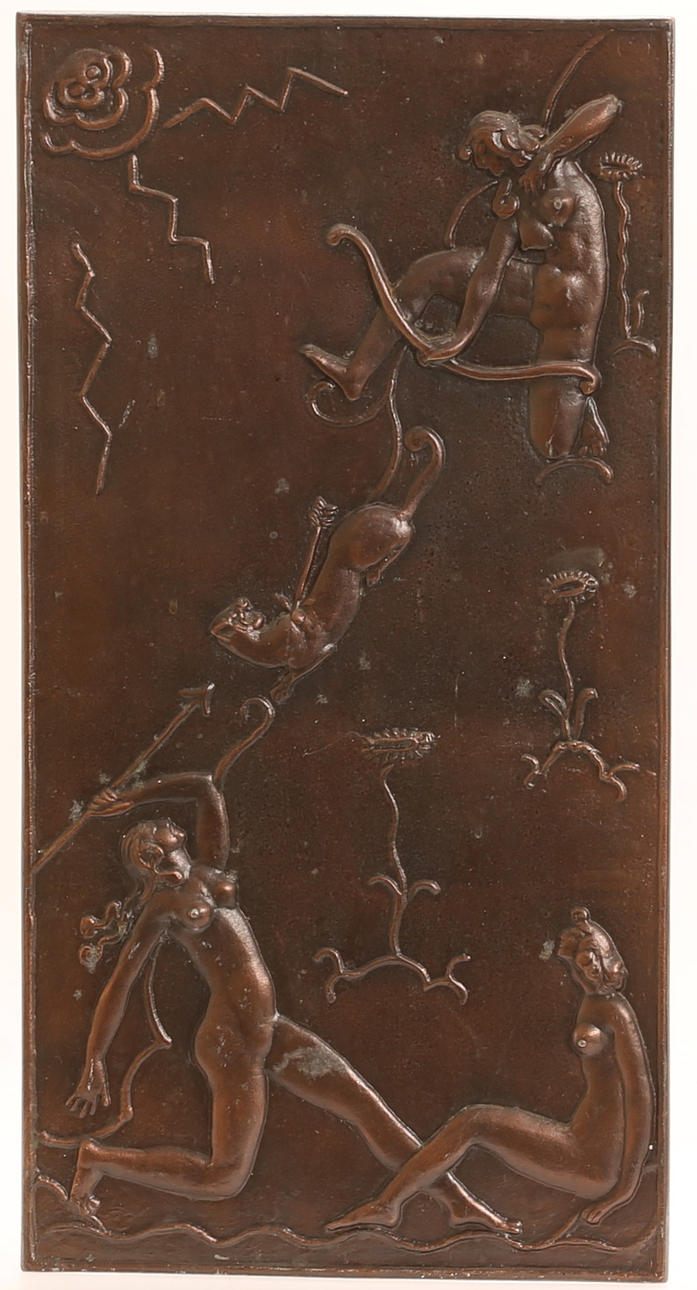 VÄGGRELIEF, bronserad metall, 1900-tal.