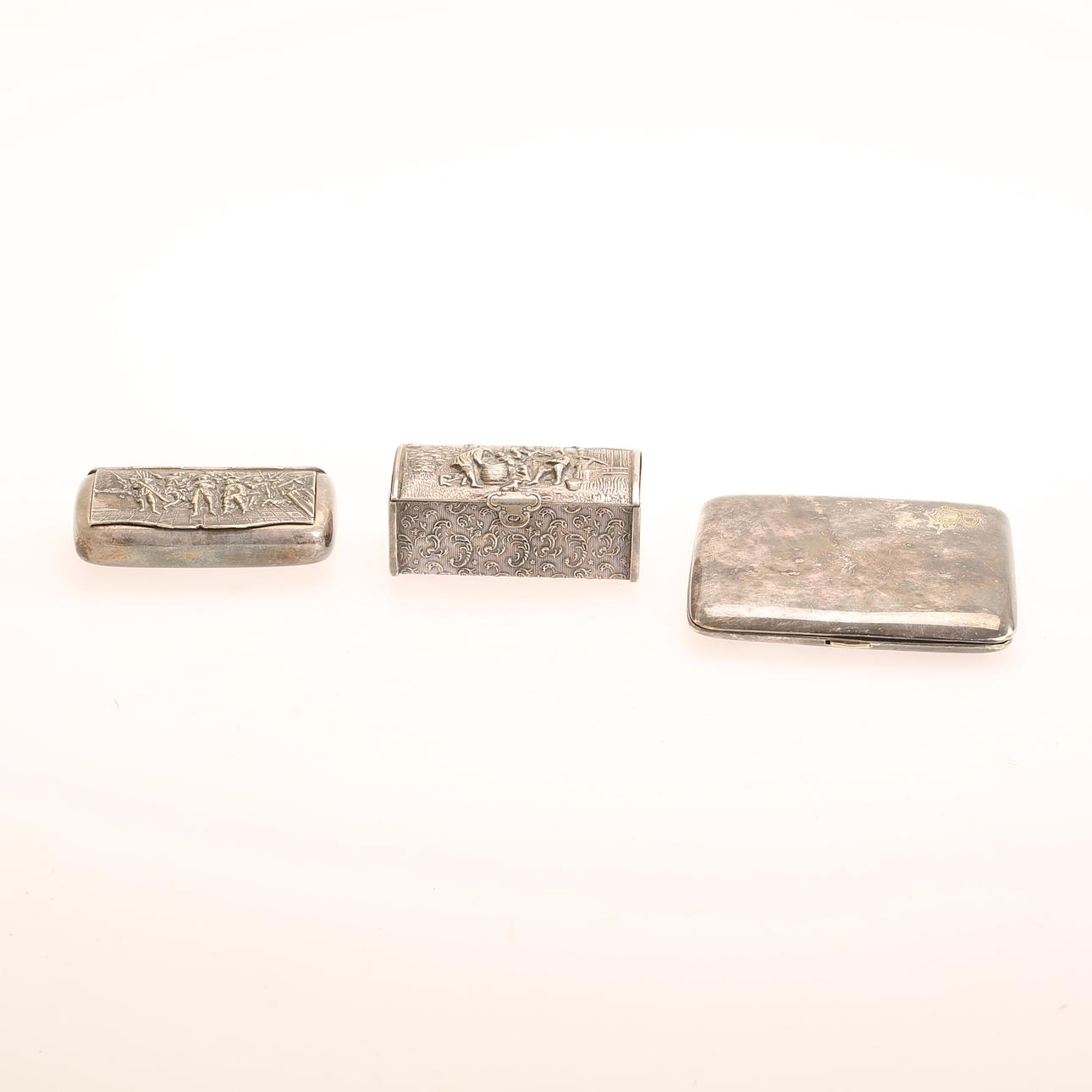 BOXES, 2 pieces. CIGARETTE CASE. Nickel silver.