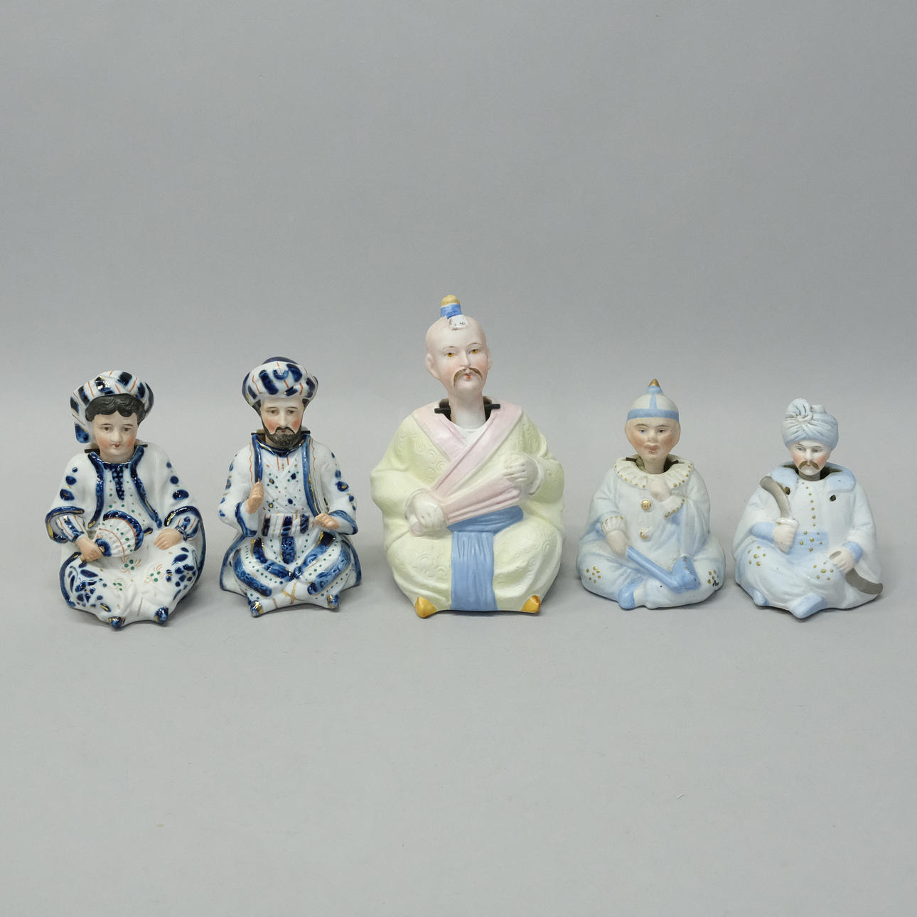 FIVE NICK DOLLS, CIRCA 1900.