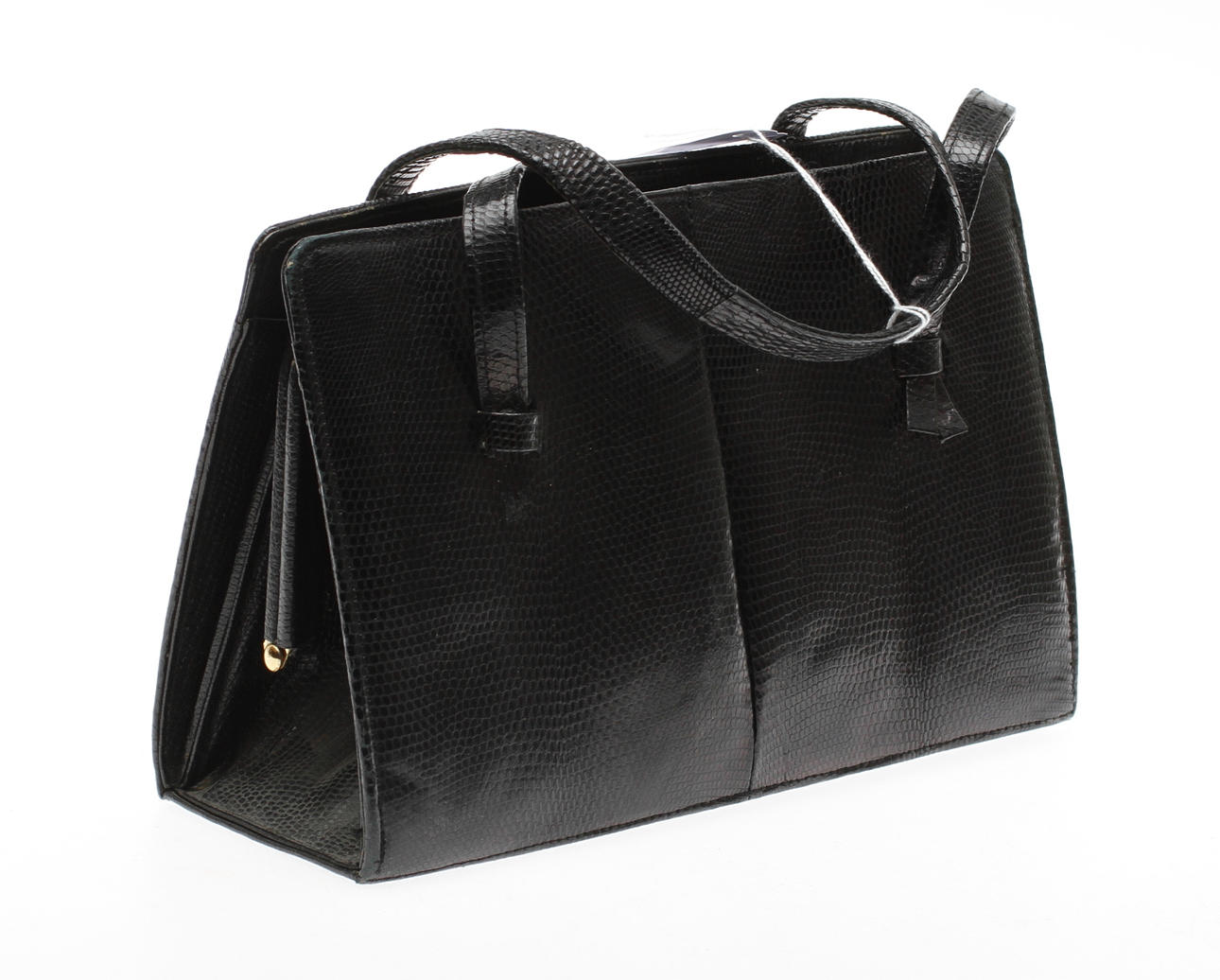 HANDVÄSKA, svart skinn, reptil.