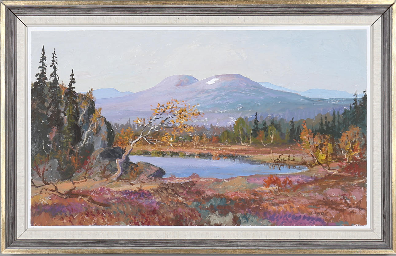 PELLE LINDE. Landskap med fjäll. Olja på duk. Signerad och daterad -67.