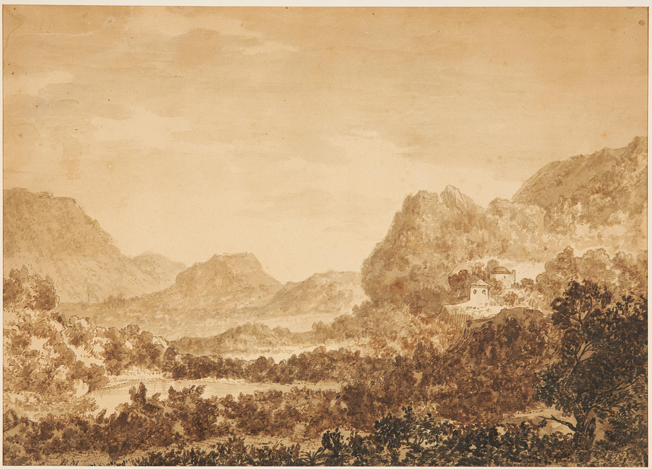 ELIAS MARTIN. Landschaft, monogrammiert, E M, Aquarell/Tusche.