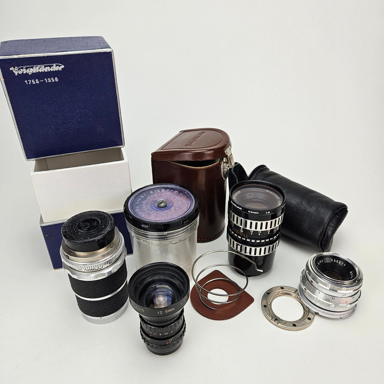 OBJEKTIV, 4 st, Agfa, Steinheil-Cassarit, Cosmicar och Voigtländer.