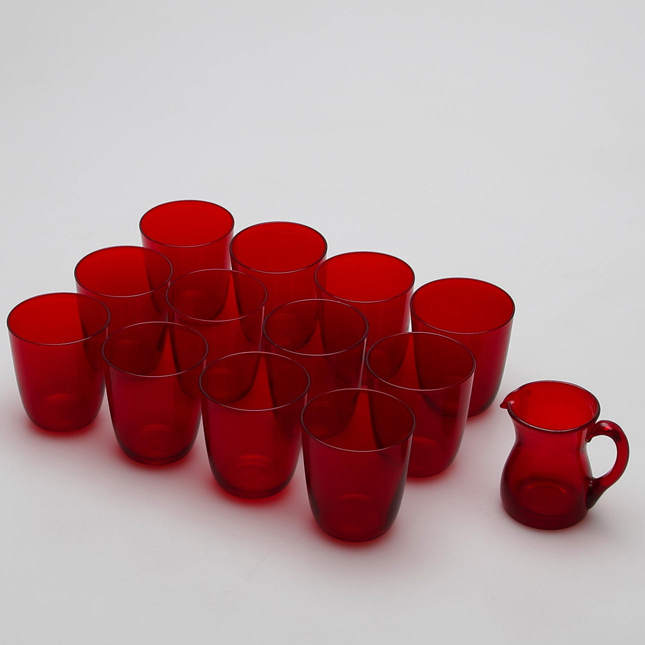 GLASSERVISDELAR, 13 st, design Björn Trägårdh för Reijmyre 1950-tal.