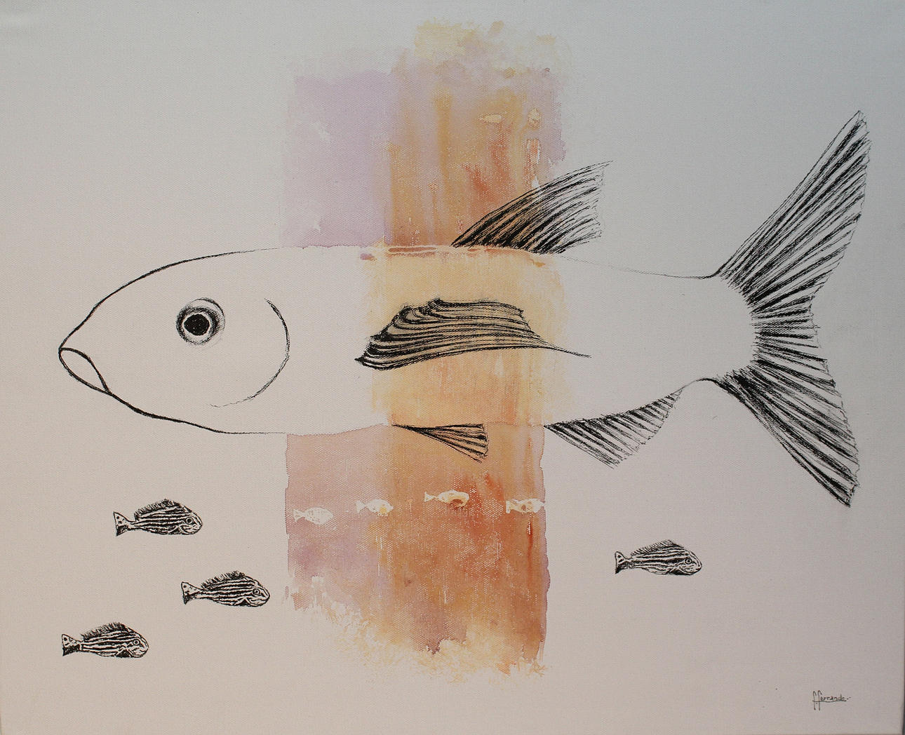 FEDERICO FERRANDO. Fiskar. Akryl på duk. Signerad F Ferrando.