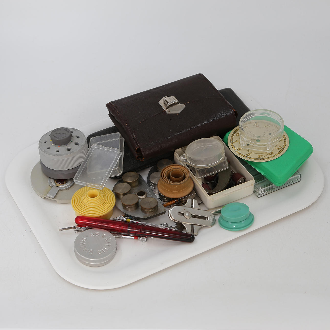 WATCHMAKER TOOLS, WRISTBAND SPRINTS, INCABLOCK SHOCK-PROOF BALANCE WHEELS, CHISEL SET, SANDER ETC.