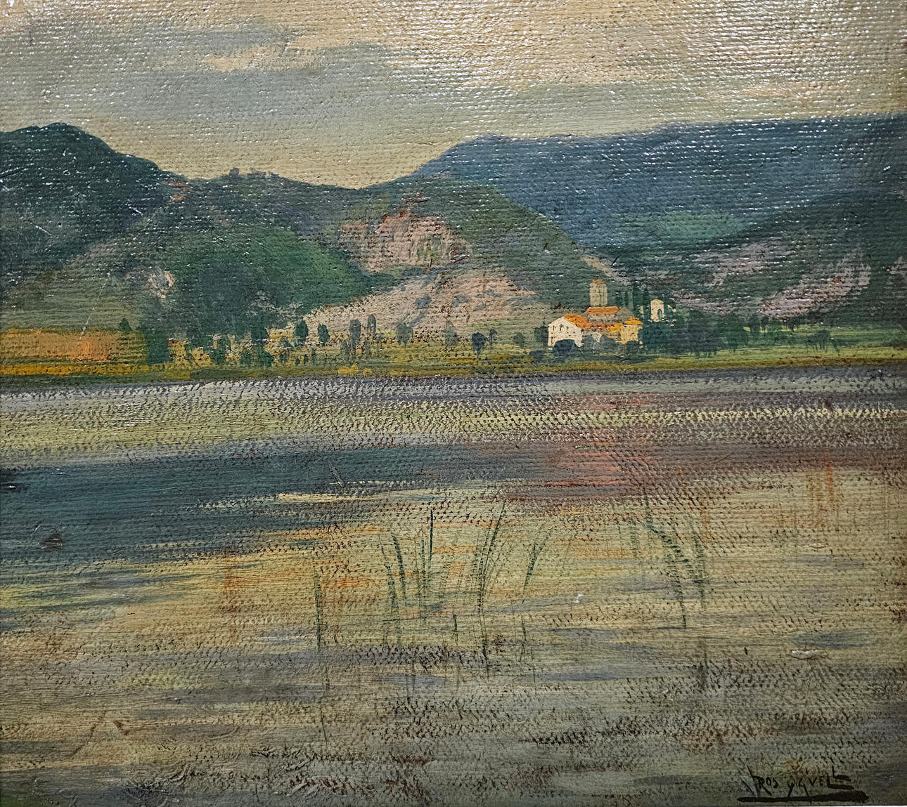 ROS AND GÜELL. VIEW OF THE COUNTRYSIDE. OIL ON CANVAS.
