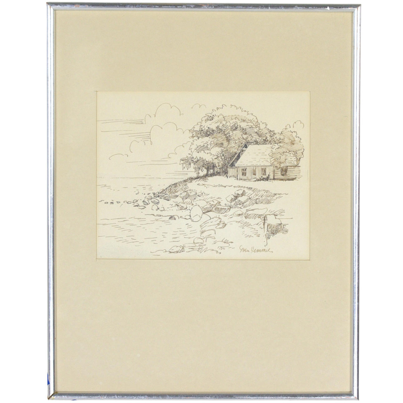 SVEN HEMMEL. Markeringstegning, „Sandy Hook“, signeret.