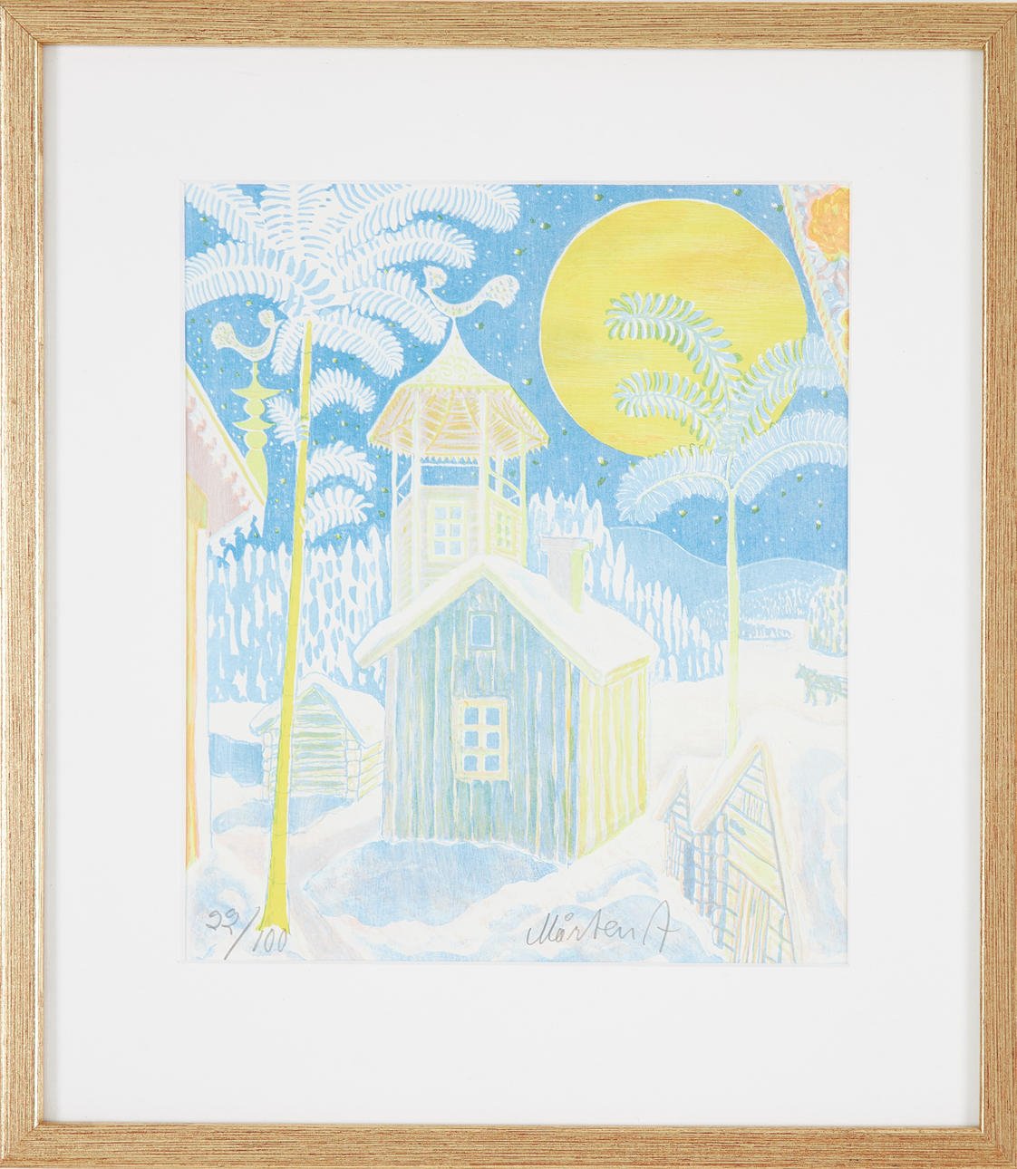 MÅRTEN ANDERSSON. House in moonlight, lithograph in colours, signed and numbered 22/100.