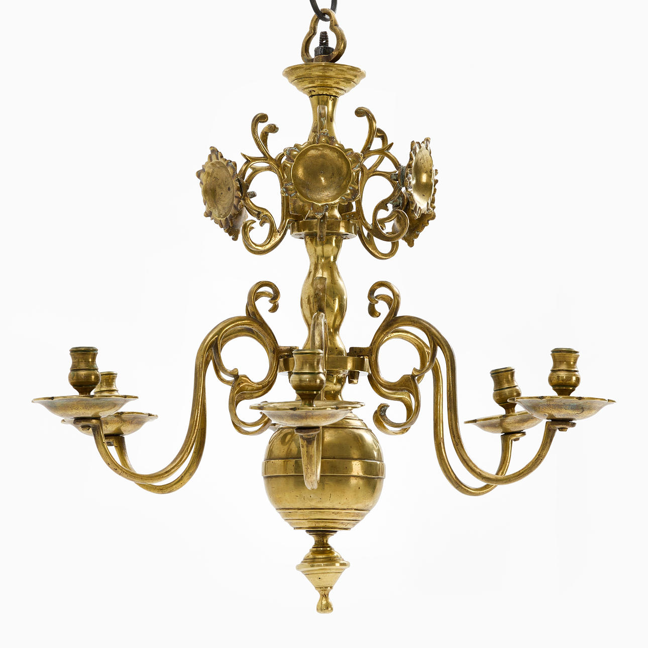 CANDELABRO, barroco, latón, 6 brazos luminosos.