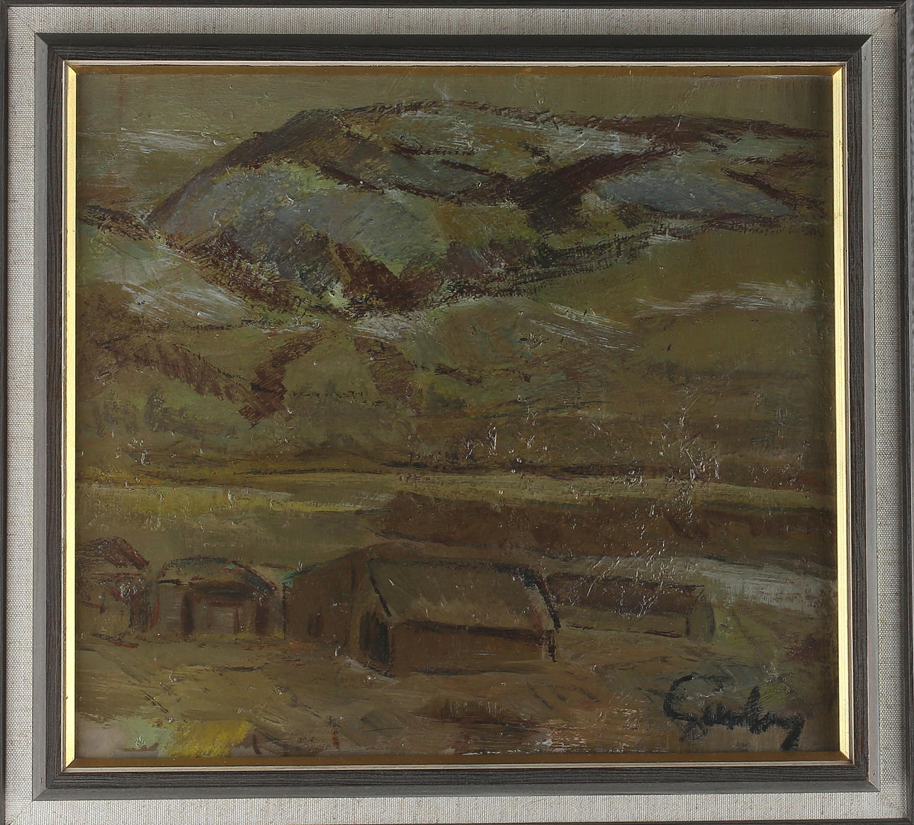 GÖRAN NORBERG. Hus i fjälllandskap, olja på pannå, signerad.