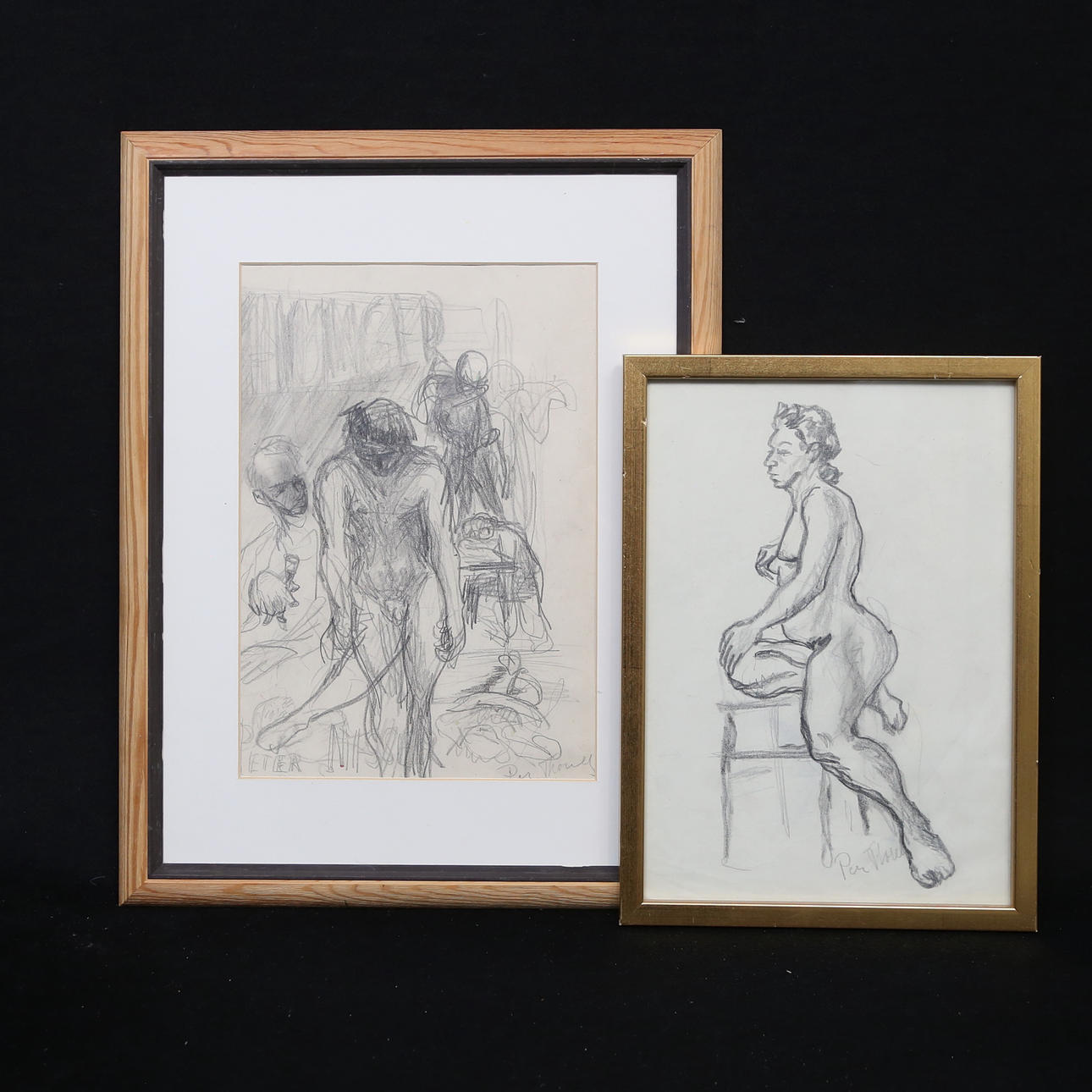 PÄR THORELL. Nude studies. Drawings, 2 pieces, signed.