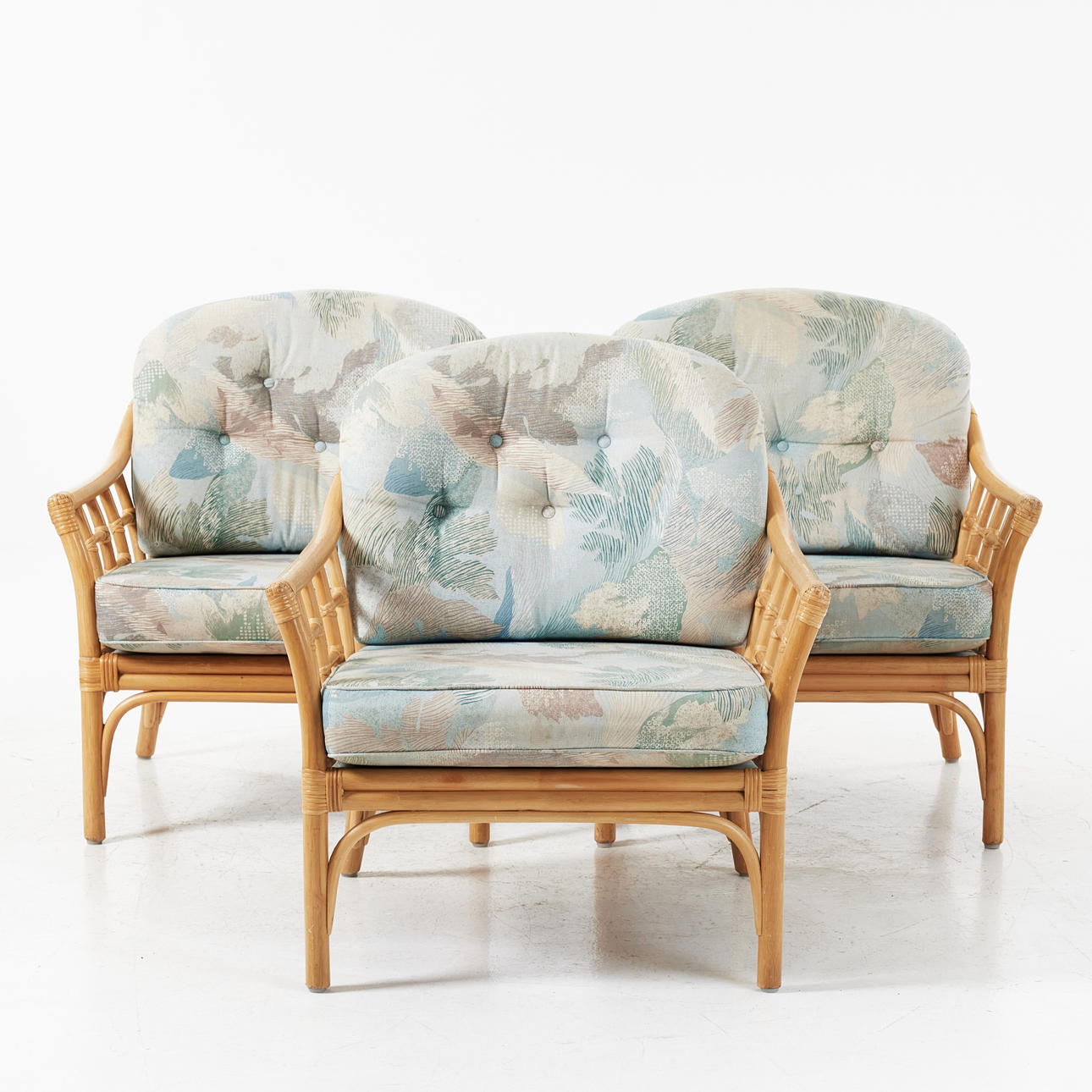 SESSEL, 3 Stück, Rattan, 1970/80er.