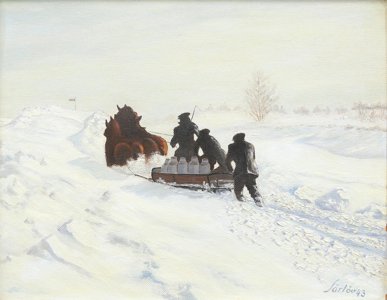 MALTE SÄRLÖV. “Skånsk winter”, oil on panel, signed and dated -43.
