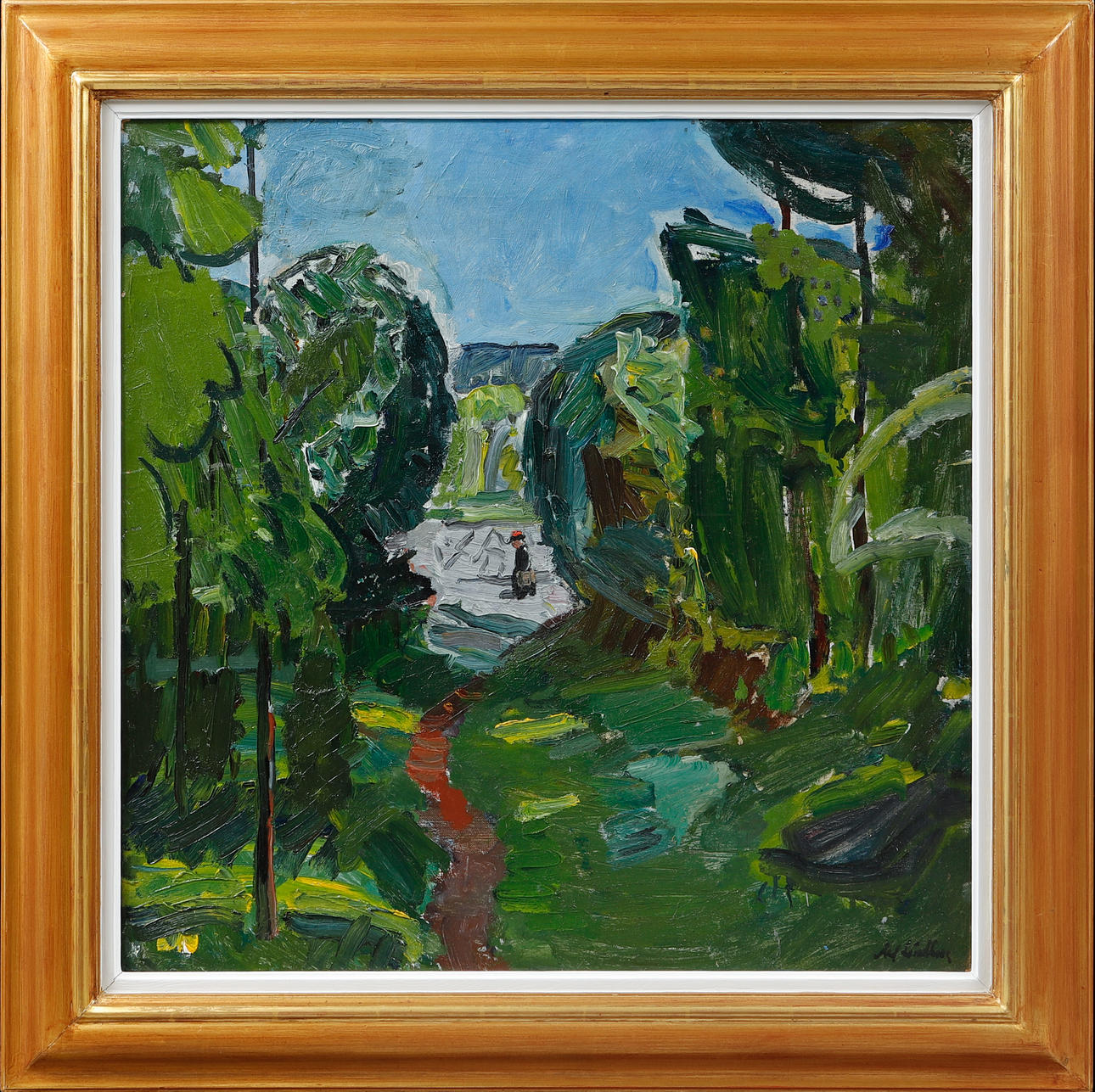 ALF LINDBERG. Tree and figure, oil on canvas, signed.