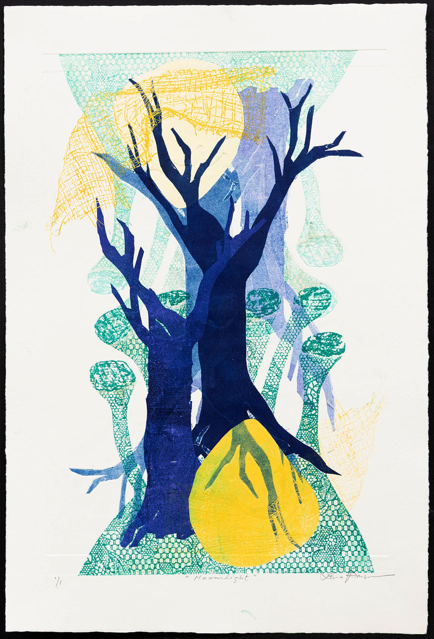 LENA ANSNER. “Moonlight”, lithograph, monotype, signed.