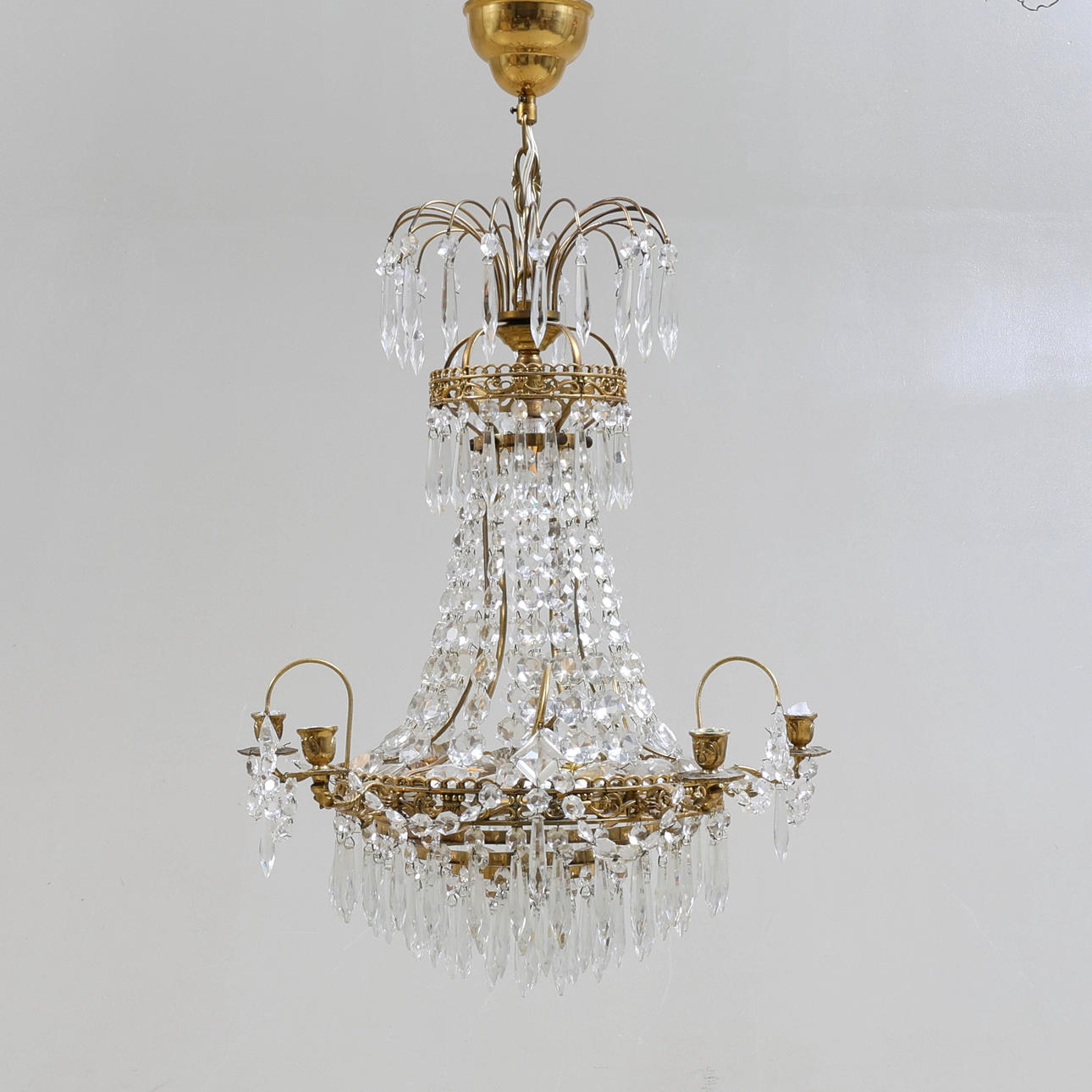 CHANDELIER, brass, with prisms, Gustavian style.