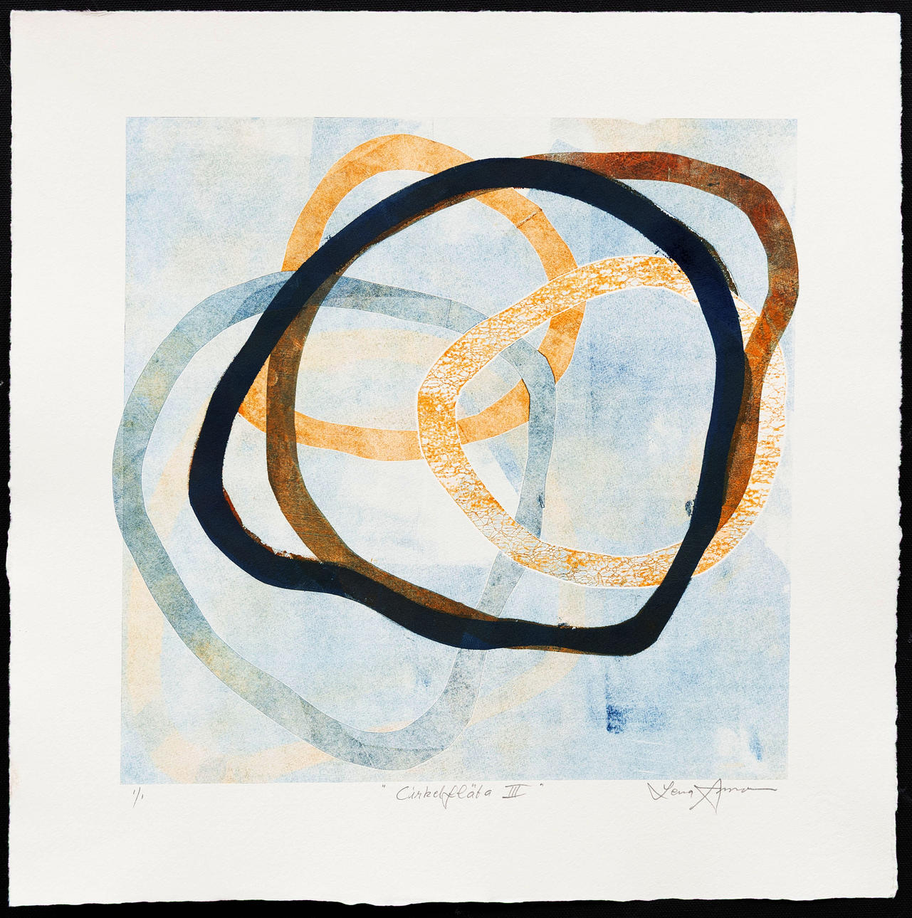 LENA ANSNER. “Circle braid III”, lithograph, monotype, signed.