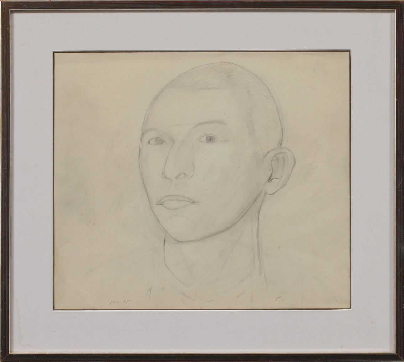 RAGNAR SANDBERG. TILLSKRIVEN. Självporträtt. Blyertsteckning, daterad jan 45 samt 5.