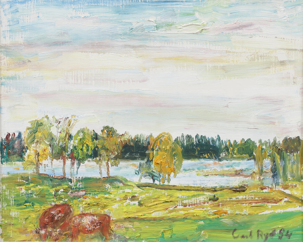 CARL RYD. Lake view, Gällaryd, oil on panel, signed and dated 54.