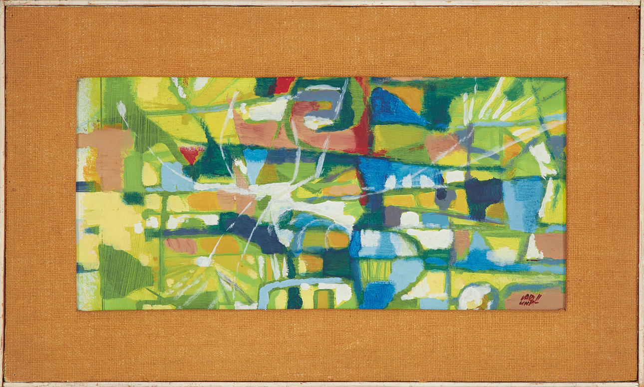 LARS LINDH (1918-2002). oil on panel, abstract composition, signed.