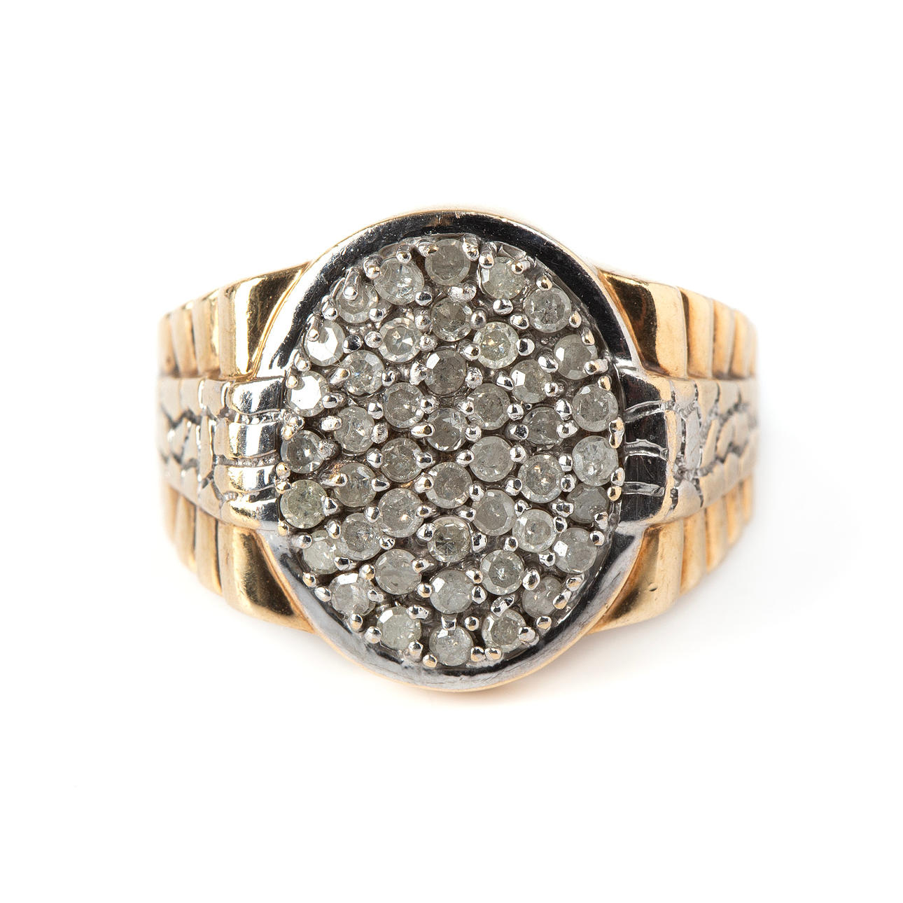 RING, 10K gold and octagonal cut diamonds.