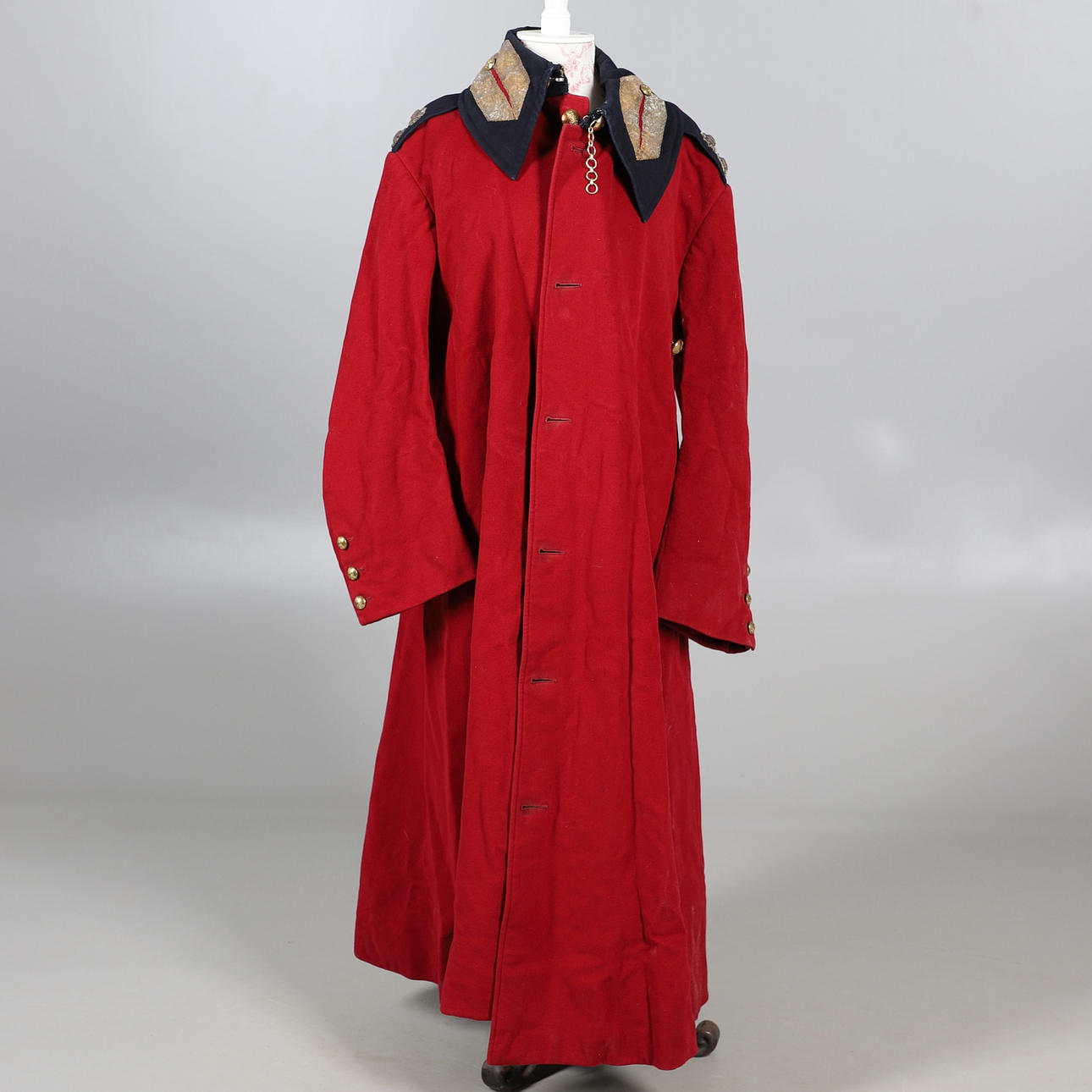 A SCARLET LIFE GUARDS OVERCOAT.