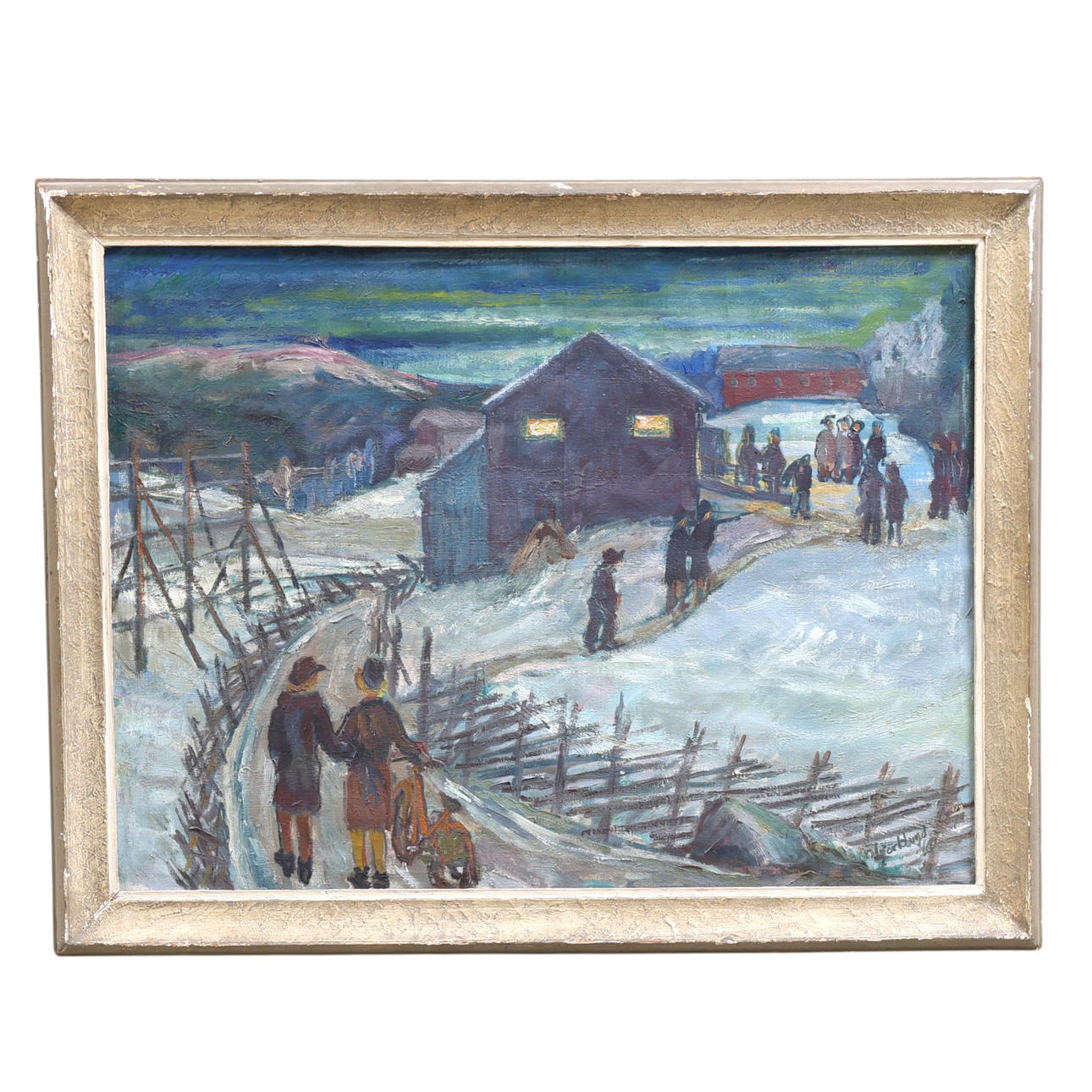 NILS BJÖRKLUND. Oil on canvas, “En route to prom”, signed and dated -40.
