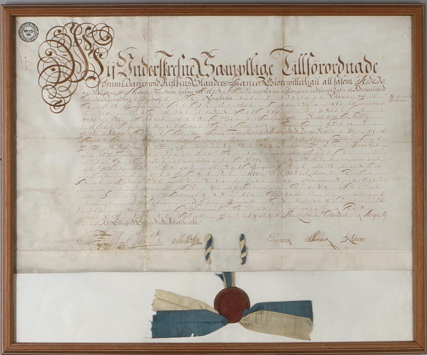 KÖPEBREV, handskrift på pergament, med sigill, 1600-tal.