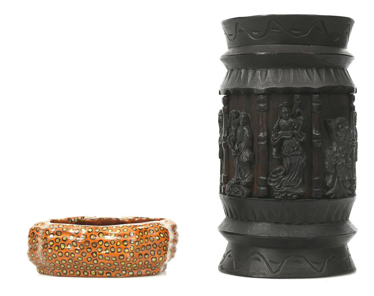 PENSELSTÄLL OCH PENSELBAD, bambu och stengods, Kina, 1900-tal.