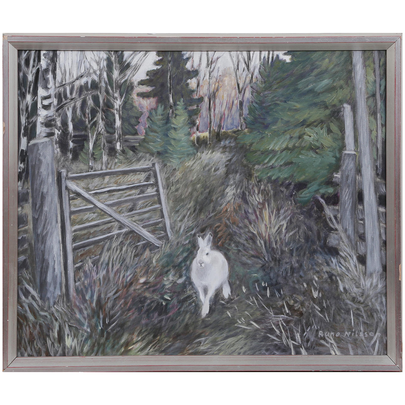 RUNE NILSSON. „HARE“ OLIE PÅ LÆRRED, SIGNERET.