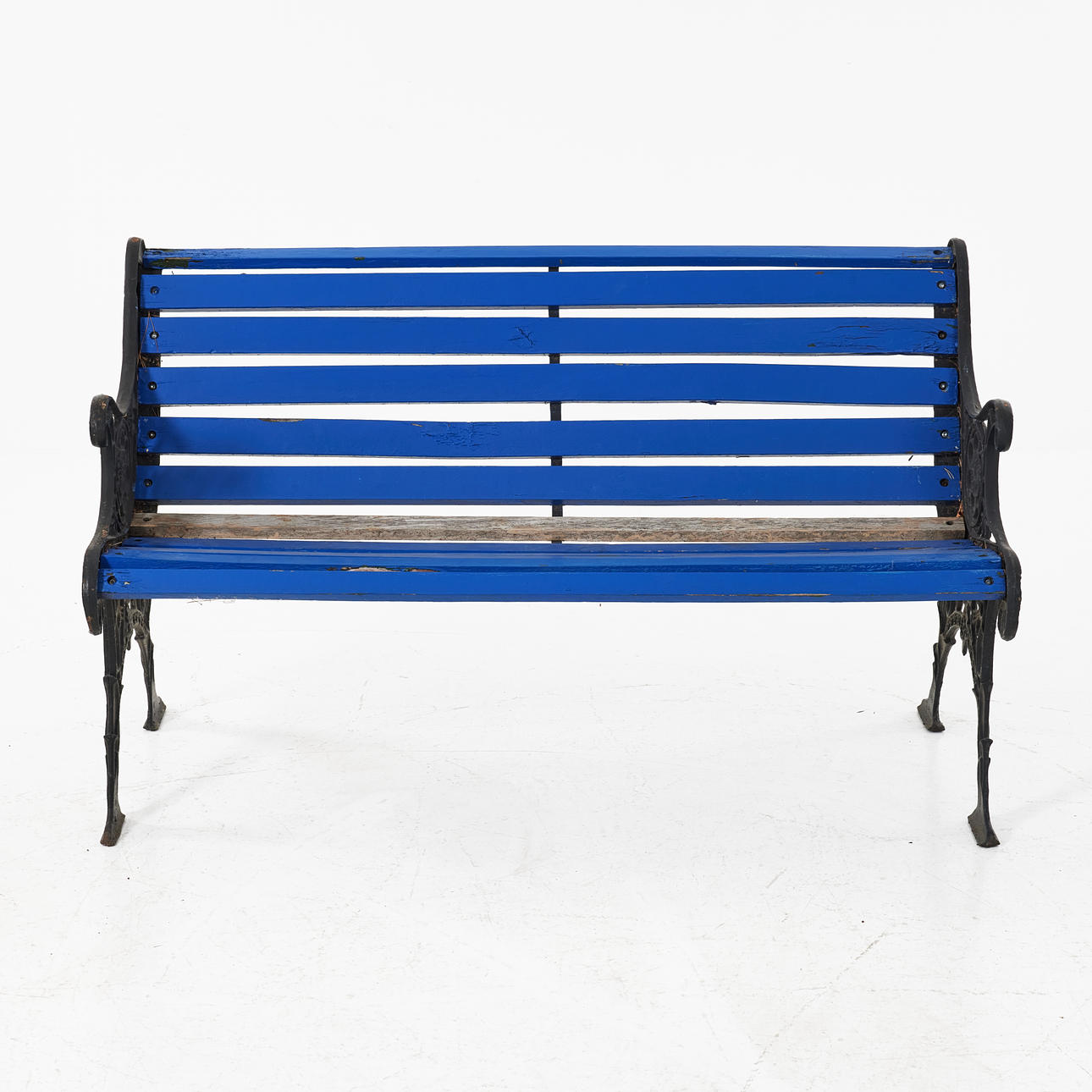 PARKSOFA, gusseiserne Giebel, lackierte Holzrippen.