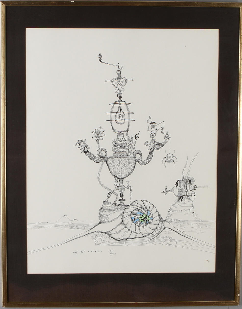 MARCEL GENAY. "Object di bule a mare basse", blandteknik, signerad.