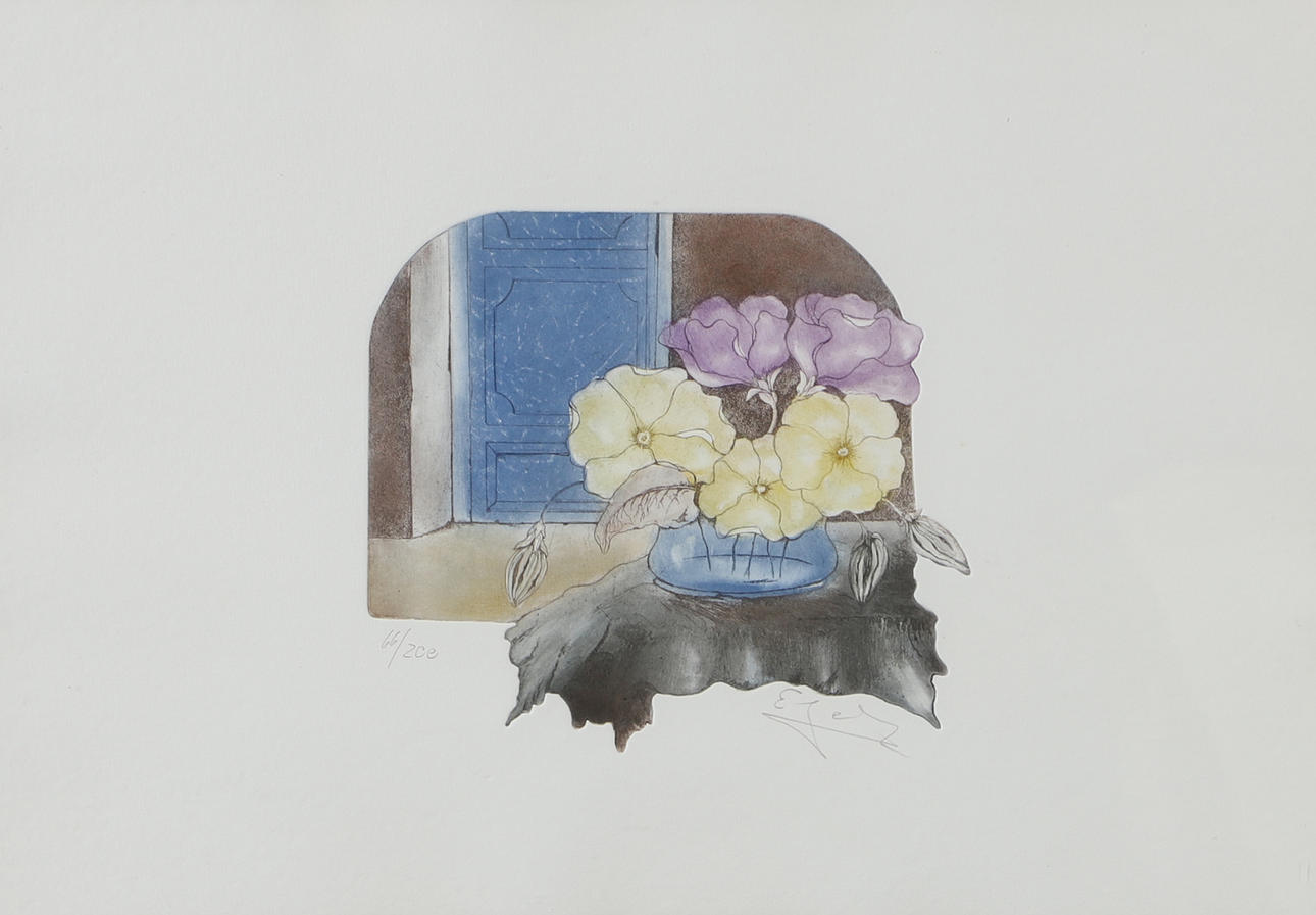 OIDENTIFIERAD KONSTNÄR. Floral still life, lithograph in colours, indistinctly signed.
