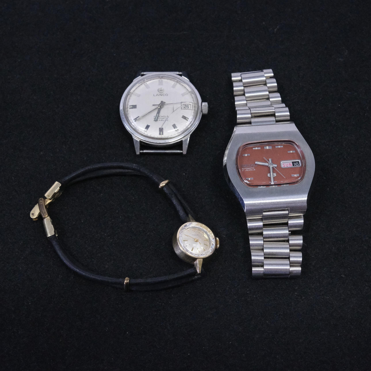 TRE ARMBÅNDSURE, TISSOT, LANCO OG SEIKO.