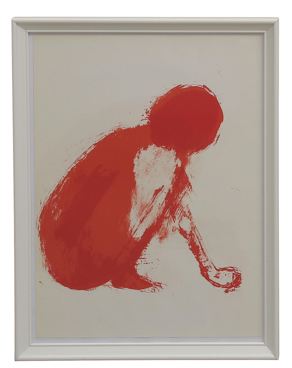 CLAUDE GARACHE. After, lithograph from Derriere Le Miroir, composition, crouching person in red,, no 213, year 1975.