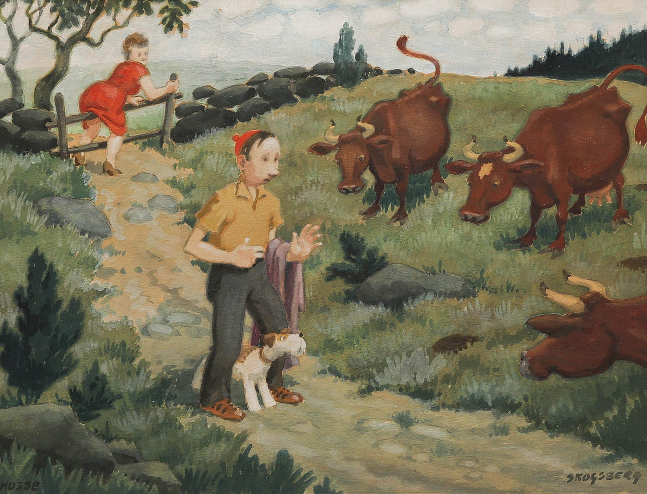 HARALD SKOGSBERG, ein Aquarell, „Husse“, signiert Skogsberg.