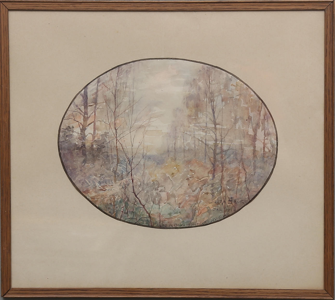 JULIA BECK. "de Beaumont-Le Roger", akvarell, signerad och daterad Dec 1914.