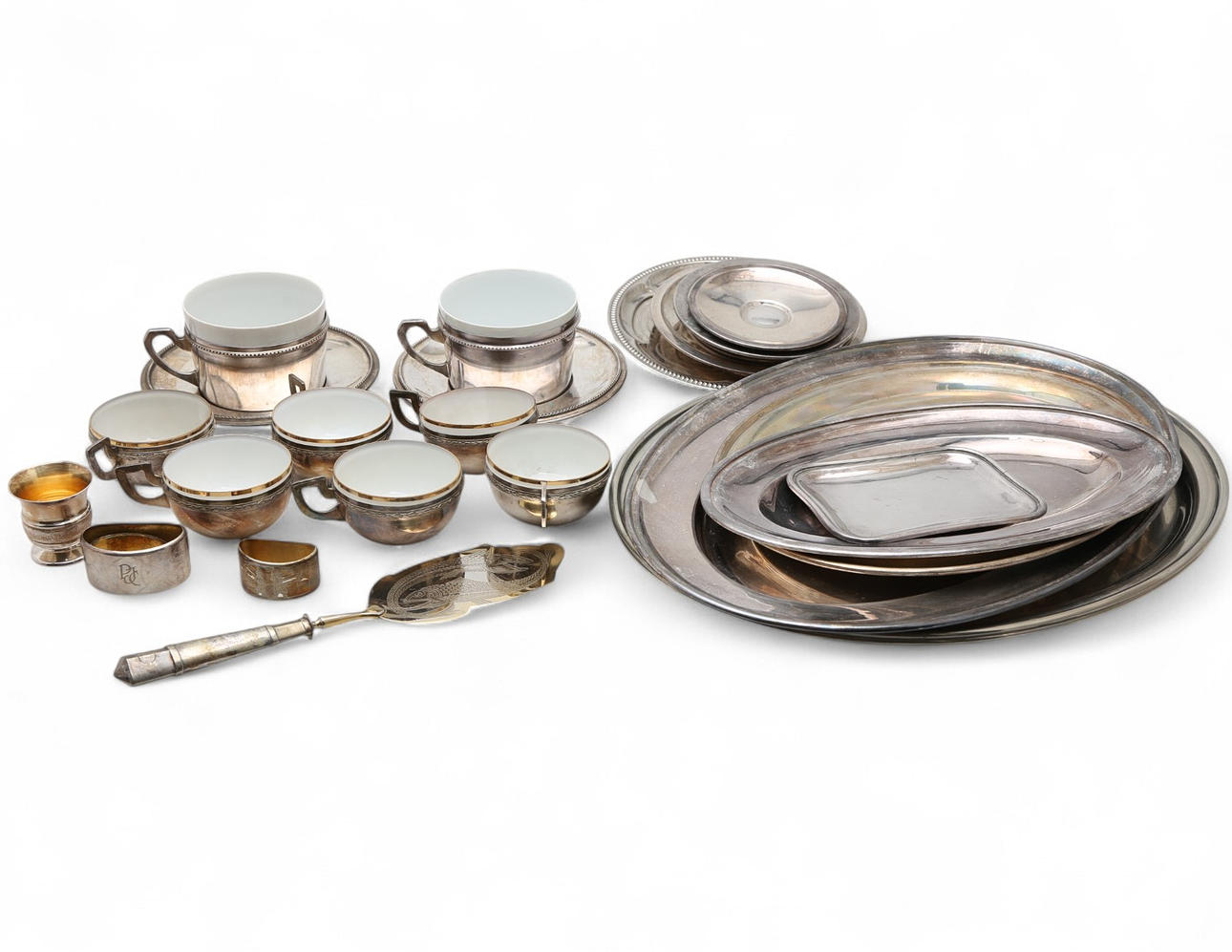 Various silvery metal objects, 20th Century.