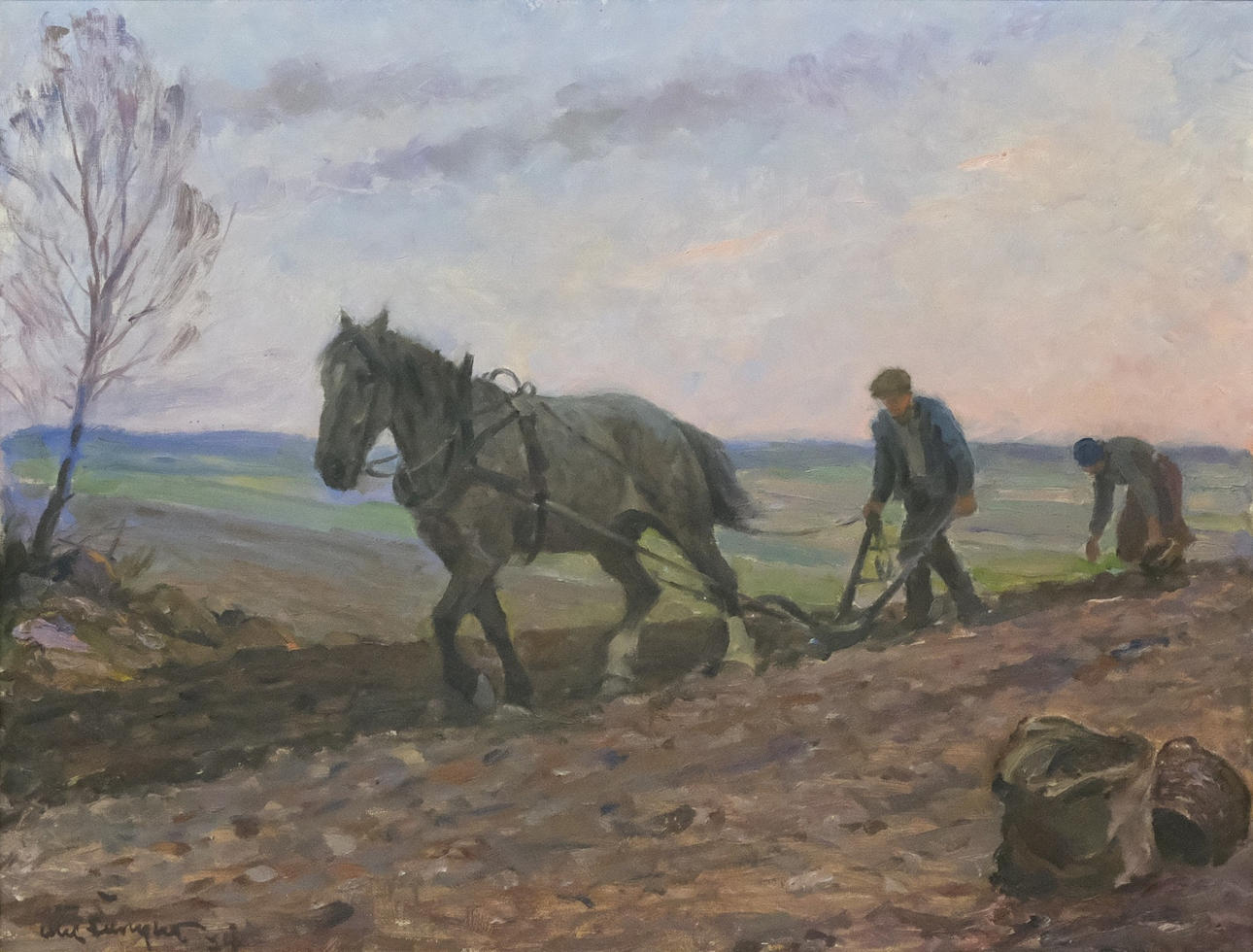 ALEXANDER LANGLET. OLIE PÅ LÆRRED, LANDARBEJDERE.