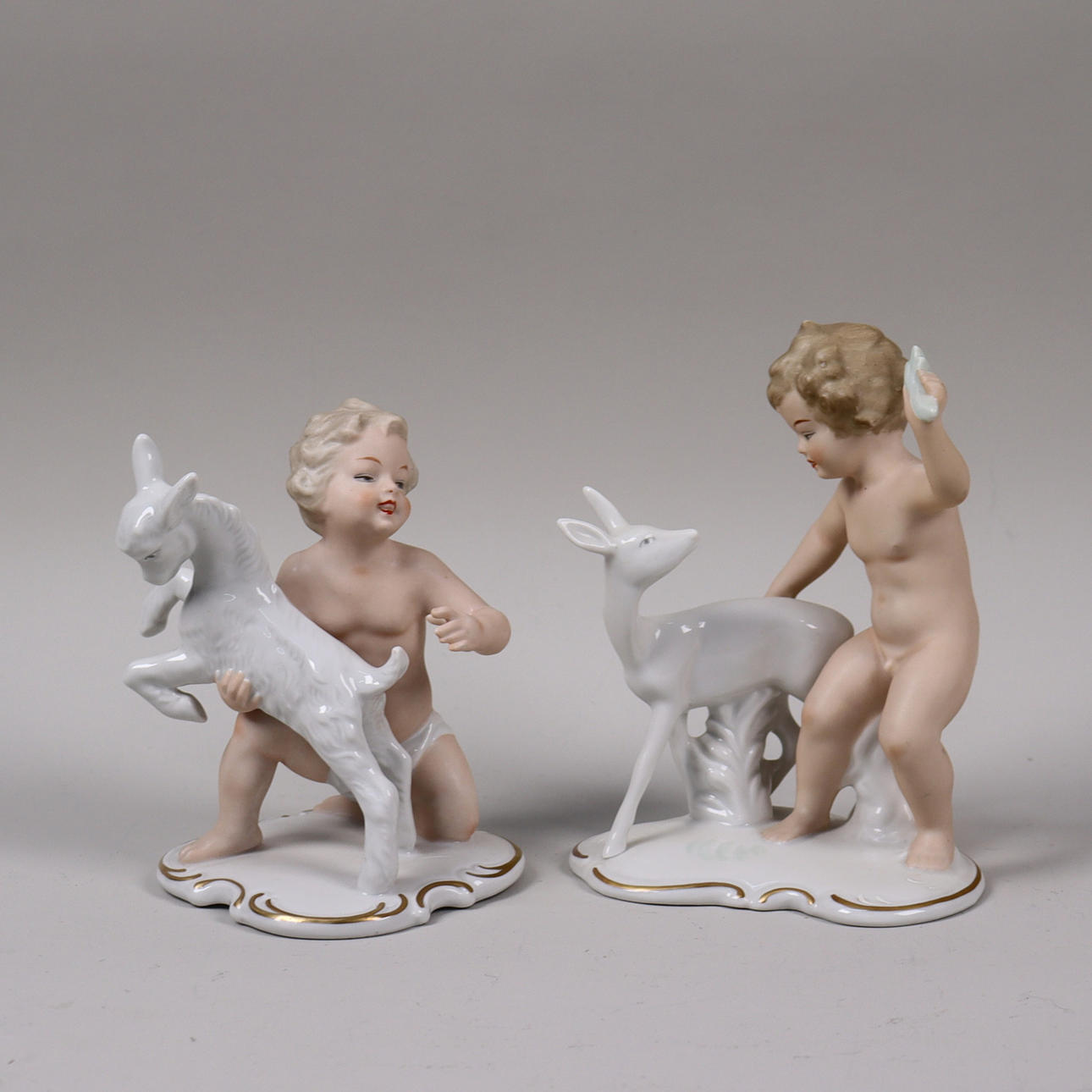 WALLENDORF, Germany, figurines, children with animals, 2pcs.