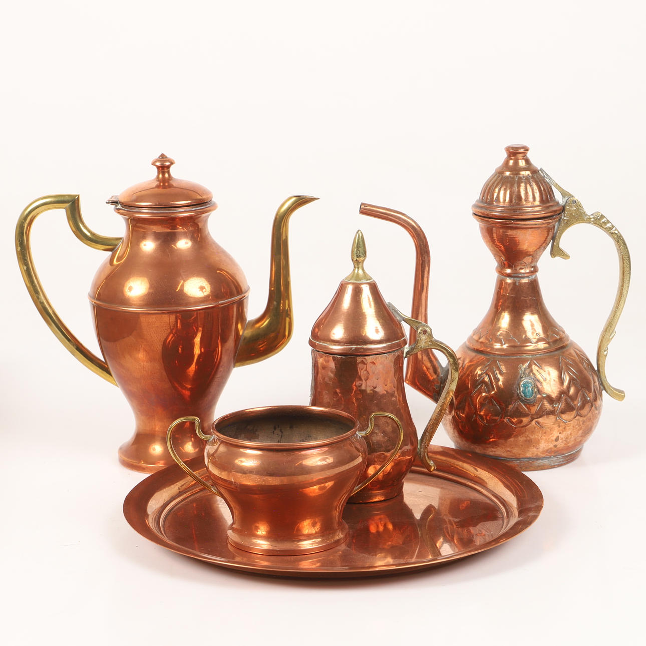 KANNOR M.M., 5 delar, koppar/mässing, 1900-tal.